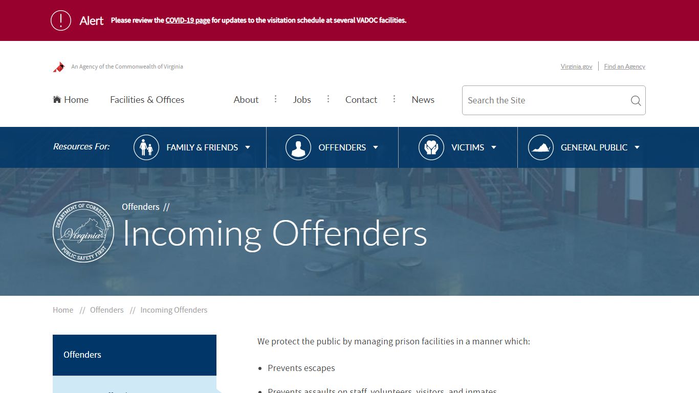 Incoming Offenders — Virginia Department of Corrections